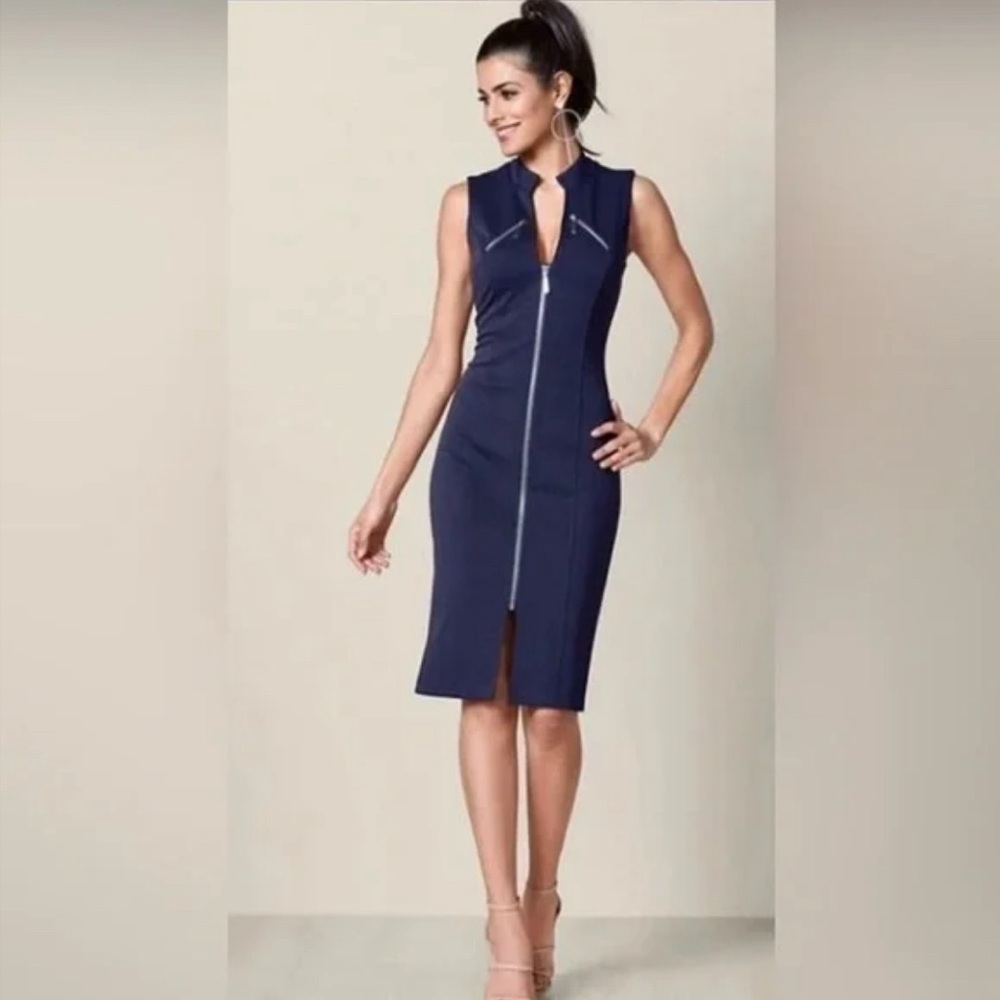 Venus Navy Blue Zip Sheath Pencil Dress